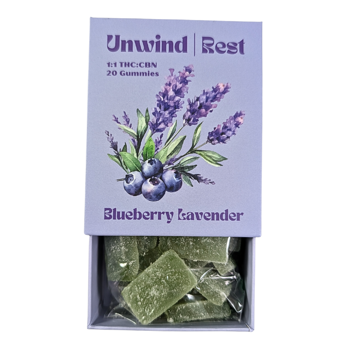 Blueberry Lavender Unwind Gummies 5mg THC 5mg CBN