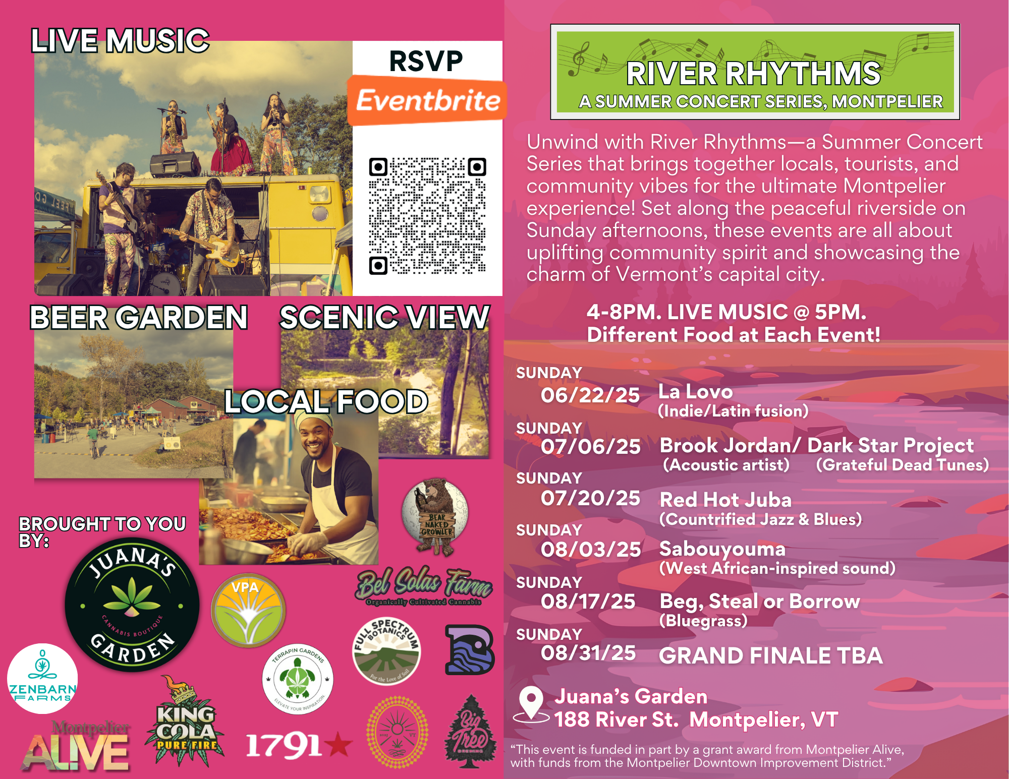 Juana's GArden River Rhythms performance schedule